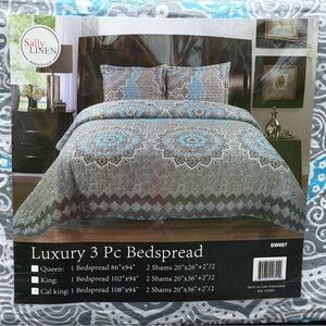 Brand new luxury cali king size Quilt /comforter set,3PCS gray and blue color